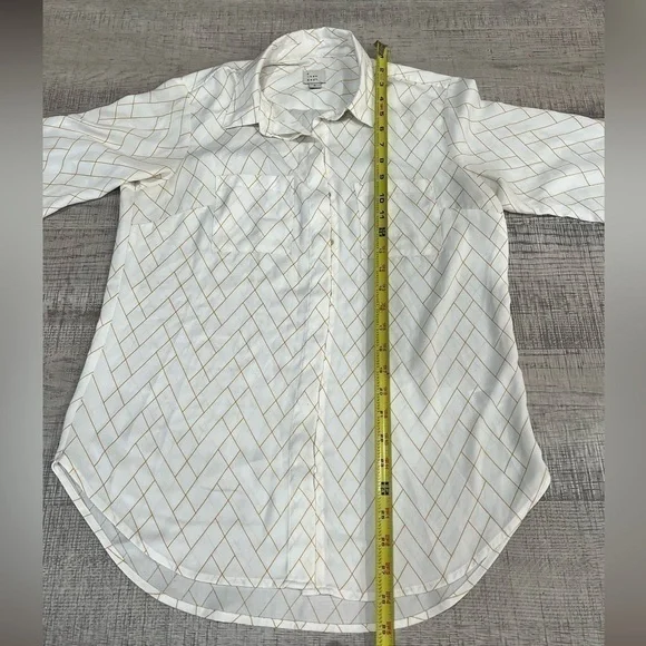 A New Day White Sheer Button Up Long Sleeve Shirt w/ Yellow Plaid Pattern Size S - Picture 6 of 11